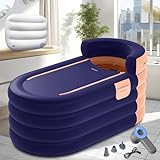 Hapyvergo Inflatable Bathtub Adult 63'' Portable Blow Up Bath Tubs with Cordless Air Pump, Ideal for Hot Ice Bath, Quick Drain Design with 9'10'' Long Hose, Phone Pocket, Water Cushion (Orange)