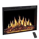 R.W.FLAME Electric Fireplace Insert 37Inch with Adjuatble Flame Colors, Log Colors, Flame Speed and Brightness, Remote Control, 750W/1500W