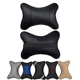 Car Neck Pillows Both Side Pu Leather 2pieces Pack Headrest Fit for Most Cars Filled Fiber Universal Heatrests Pillow for Home and Office Chair (Black)