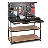 IRONMAX Workbench with Drawers, 48’’ Heavy Duty Workstation Organizer with 25 PCS Hanging Kits, 2 Storage Shelves & 2 Drawers, Work Bench Table for Garage, Home, Workshop, Auto Shop, Basement