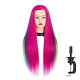 Headfix 26'-28' Long Hair Mannequin Head Stnthetic Fiber Hair Hairdresser Practice Styling Training Head Cosmetology Manikin Doll Head With Clamp (6F1919w0320)