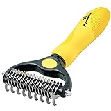 Pawradise Deshedding Dog Brush - Double-Sided Pet Hair Remover for Cats & Dogs - Yellow Undercoat Grooming Rake for Shedding and Dematting