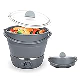 Drizzle Foldable Electric Cooker Travel Hot Pot - Dual Voltage 100V-240V Hot Pot Cooking - Food Grade Silicone Cookerware Boiling Water Steamer - Camping Office Hotel Noodle Porridge Soup Drom