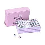 wowspeed Mahjong Tiles, Small Mahjong Game Set, Chinese Traditional Games Mahjong Game Set, 144 Pink Engraved Mini Tiles, Chinese Style Gifts for Party Games
