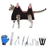 12 in 1 Dog Grooming Hammock, Breathable Pet Grooming Hammock Harness Restraint Bag for Cat/Dog with Nail Clipper/ Nail Trimmers/ Glove, Dog Grooming Sling Helper for Nail Clipping/Trimming (S, Black)
