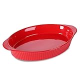 LEETOYI Porcelain 9x13 Large Oval Au Gratin Pans,Baking Dish for Servings, Bakeware with Double Handle for Kitchen and Home (Red)