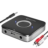 Bluetooth AUX Adapter for Car, SONRU Bluetooth 5.0 Wireless Audio Receiver Adapter for Home Stereo/Wired Headphones/Hands-Free Call, Dual AUX Outputs, RCA AUX 3.5mm Bluetooth Music Receiver