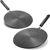 WUWEOT 2 Pack Gas Stove Heat Diffuser, Thicken 6mm Aluminum Gas Adapter Plate, 9.3' Reducer Flame Guard Simmer Ring Hob Plate with Removal Handle for Gas Electric Stove