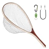 SF Fly Fishing Landing Net Soft Silicone Rubber Small Mesh Catch and Release Wood Frame Trout Net with Green Magnetic Release Combo Kit
