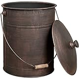 AMAGABELI GARDEN & HOME Ash Bucket with Lid Outdoor and Indoor Coal Bucket for Fireplace Medium Fire Bucket Metal Ash Can for Grill Charcoal Bucket Essential Tools for Fireplace Fire Pit Bronze