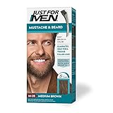 Just For Men Mustache & Beard, Beard Coloring for Gray Hair with Brush Included for Easy Application, With Biotin Aloe and Coconut Oil for Healthy Facial Hair - Medium Brown, M-35