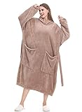AOLIGE Fleece Wearable Spring Blanket Hoodie with Sleeves Soft Plush Warm Sweatshirt for Adults (khaki4)