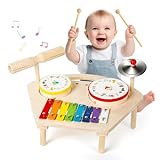 Hilifexll Kids Drum Set for Toddlers 1-3, Baby Preschool Musical Toys 7 in 1 Montessori Instruments Set Wooden Music Toy Baby Drum Kit Xylophone Birthday Gifts for Boys Girls
