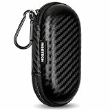 Earbud Case, RISETECH Earphone Carrying Case Holder EVA Headphone Storage Bag Small Zipper Pouch Compatible for EarPods, AirPods, Beats Flex, Urbeats3, Bose Wireless Earbuds -with Carabiner