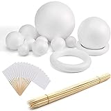 Solar System Model Foam Ball Kit Includes 14PCS Mixed Sized Polystyrene Spheres Balls, 15PCS Bamboo Sticks and 15pcs Blank Toothpick Flags for School Science Projects