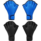 2 Pairs Swimming Gloves Aqua Fit Swim Training Gloves Neoprene Gloves Webbed Fitness Water Resistance Training Gloves for Swimming Diving with Wrist Strap (Black, Blue, Medium)
