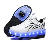 Ufatansy Roller Skate Shoes Roller Shoes for Girls USB Charging Shoes for Kids Skates Boys Sneakers Gifts(12.5 Little Kid,Black/White) 2