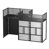 LOCENHU Portable DJ Facade Booth with Black and White Lighting Scrims, Carrying Bag and a Computer Stand | Standing DJ Table - 44.1'H*41.2'W*20.4'D DJ Booth