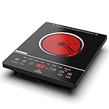 Karinear Portable Electric Cooktop, Electric Stove Single Burner Ceramic Cooktop with Touch Control, Child Safety Lock, Timer, Residual Heat Indicator, Overheat Protection, 1800W 110V Infrared Burner