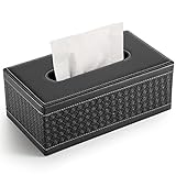 KINGFOM Rectangular PU Leather Facial Tissue Box Napkin Holder for Home Office, Car Automotive Decoration (Black Woven Pattern)