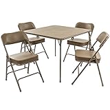 XL Series Folding Card Table and Chair Set (5pc) - Ultra-Padded Chairs for All-Day Comfort - Fold Away Design, Quick Storage and Portability - Vinyl Upholstery - Wheelchair Accessible (Beige)