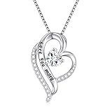 FLYOW Valentine Jewelry 925 Sterling Silver Heart Necklace with Message Love You More Cubic Zirconia Pendant Jewelry for Women Girls, Best Valentine's Day Gifts (Love You More)