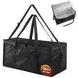 3-Pack Insulated Food Delivery Bag, 22' x 10' x 10' Insulated Shopping Bags for Frozen Food, Zippered Top & Two-Way Carry, Keep Food Warm Reusable Grocery Bags Insulated, Pizza Bags for Delivery Carry