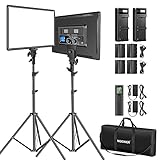 Neewer 18” Led Video Light Panel Lighting Battery Kit with Remote, 2-Pack 45W Dimmable Bi-Color Soft Light 3200K~5600K CRI97+ 4800Lux with Stand, Battery and Charger for Game/Live Stream/Photography