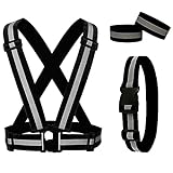 RUISHYY Reflective Running Gear Reflective Vest & Reflective Armband & Reflective Belt 3 Pcs Set, High Visibility Reflective Gear Night Cycling Walking Safety Vest Straps for Men Women Kids (Black)