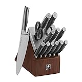 HENCKELS Graphite 14-pc Self-Sharpening Knife Set with Block, Chef Knife, Paring Knife, Utility Knife, Bread Knife, Steak Knife, Brown, Stainless Steel