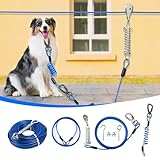 Dog Runner for Yard,Double Shock Absorption Dog Trolley System for Large Dogs,Heavy Duty 50FT Dog Tie Out Run Cable with 10FT Dog Leads,for Dogs Up to 250LBS,Aerial Dog Zipline for Outside,Camping