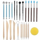 RUBFAC Clay Tools Kit, 24pcs Polymer Clay Tools Clay Sculpting Tools Set with Stylus and Rock Painting Kit - Air Dry Clay Modeling Tools for Pottery and Sculpture