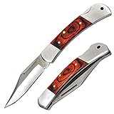Rtek 3.75' Spanish Brown Wood Handle Pocket Knife, Lockback Traditional Folding Knife for Outdoor, Survival, EDC, Camping, and Every Day Carry, Gifts for Men