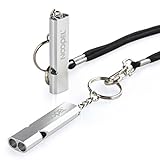 Noopel 2 Pack Survival Whistle with Lanyard and Keychain Double Tubes Emergency Safety Whistle with Keyring for Boating Outdoor Camping Hiking Hunting Sports Dog Training (2 Pack Silver)