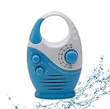 Shower Radio, Bathroom Radio AM FM, Waterproof Hanging Shower Radio Adjustable Volume Blue