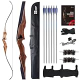 Sanlida Archery 60' Royal X8 One-Piece Bow Traditional Wooden Hunting Bow Handmade Hunting Bow and Arrows Kit for Adults & Traditional Archers, RH Only (40lbs, Right Hand)