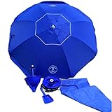 Anchor Works All-In-One Beach Umbrella System - Includes AnchorONE Sand Anchor, 7.5 foot Umbrella (50+ UPF), Carrying and Storage Bag, Shovel and Accessory Tray - 5 Great Color Options (Dark Blue)