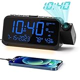 ROCAM Projection Alarm Clock for Bedroom, Digital Clock with Projector on Ceiling Wall, Projection Clock with 5-Level Dimmer, Dual Alarm with Weekend/Weekday Mode, Snooze, Temp, Night Light, USB Ports