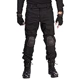 HAN·WILD Combat Pants Tactical Pant with Knee Pads Multicam Rip-Stop Trousers Airsoft Hunting Pants (Black, L)