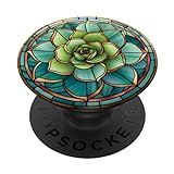 Beautiful Stained Glass Succulent Plant Lover Aesthetic PopSockets Standard PopGrip