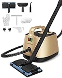 Steam Cleaner with 21 Accessories, Steamer for Cleaning, 5 Minutes Fast Heating, Portable Canister Steamer for Floors, Carpet, Cars, Tiles, Grout Cleaning, Chemical-free, 1.5L Capacity (Gold)