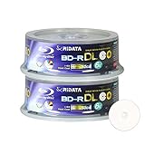 50 Pack Ridata Blu-ray BD-R DL Dual Layer 6X 50GB White Inkjet Hub Printable Recordable Blank Media Disc with Spindle Packing
