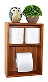 Spiretro Wall Mount Toilet Paper Holder, Decorative Tissue Paper Roll Dispenser Floating Shelf, Recessed Cubby Box Bracket Cabinet, Storage, Reserve, Organize for Bathroom, Solid Wood- Acacia Brown
