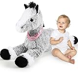 Foilswirl Giant Horse Stuffed Animal Large Horse Plush Toy 35 Inch Giant Plush Horse Toys Gray Stuffed Horse Pillow for Valentines Christmas Birthday Gift