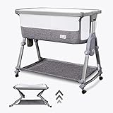 Baby Bassinet Bedside Sleeper for Baby, Li’l Pengyu Foldable Bassinet with Rocking Cradle Mode, Free-Installation & Quick-Folding Bedside Crib, Come with Comfy Mattress and Portable Bag (Mesh)