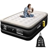 Queen Air Mattress with Built-in Wireless Pump & Flocked Surface 18' Elevated Blow up Mattress for Home & Camping Durable Inflatable Mattress Quick Inflation/Deflation Air Bed with Carry Bag, Black