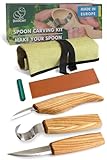 BeaverCraft S13 Wood Carving Tools Set for Spoon Carving 3 Knives in Tools Roll Leather Strop and Polishing Compound Hook Sloyd Detail Knife Right-Handed Spoon Carving Knives