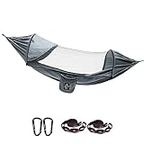 Camping Hammock with Mosquito Net - Portable Pop-up Hammock,Lightweight Double Hammock with Tree Straps & Solid D-Shape Carabiners for Outdoor Hiking Survival Travel Backpacking Backyard (Grey)