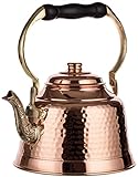 DEMMEX Heavy Gauge 1mm Thick Hammered Copper Tea Pot Kettle Stovetop Teapot, Handmade (1.6-Quarts)