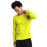 Hanes Men's Long Sleeve Cool Dri T-Shirt UPF 50+, Medium, 2 Pack ,Safety Green